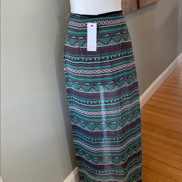 NWT Jella Couture green tribal maxi skirt - Picture 2 of 6